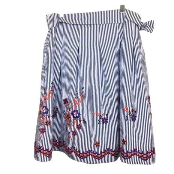 Nine‎ West Seersucker Striped Pleated Embroidered Skirt Plus Size 16 - Picture 7 of 11